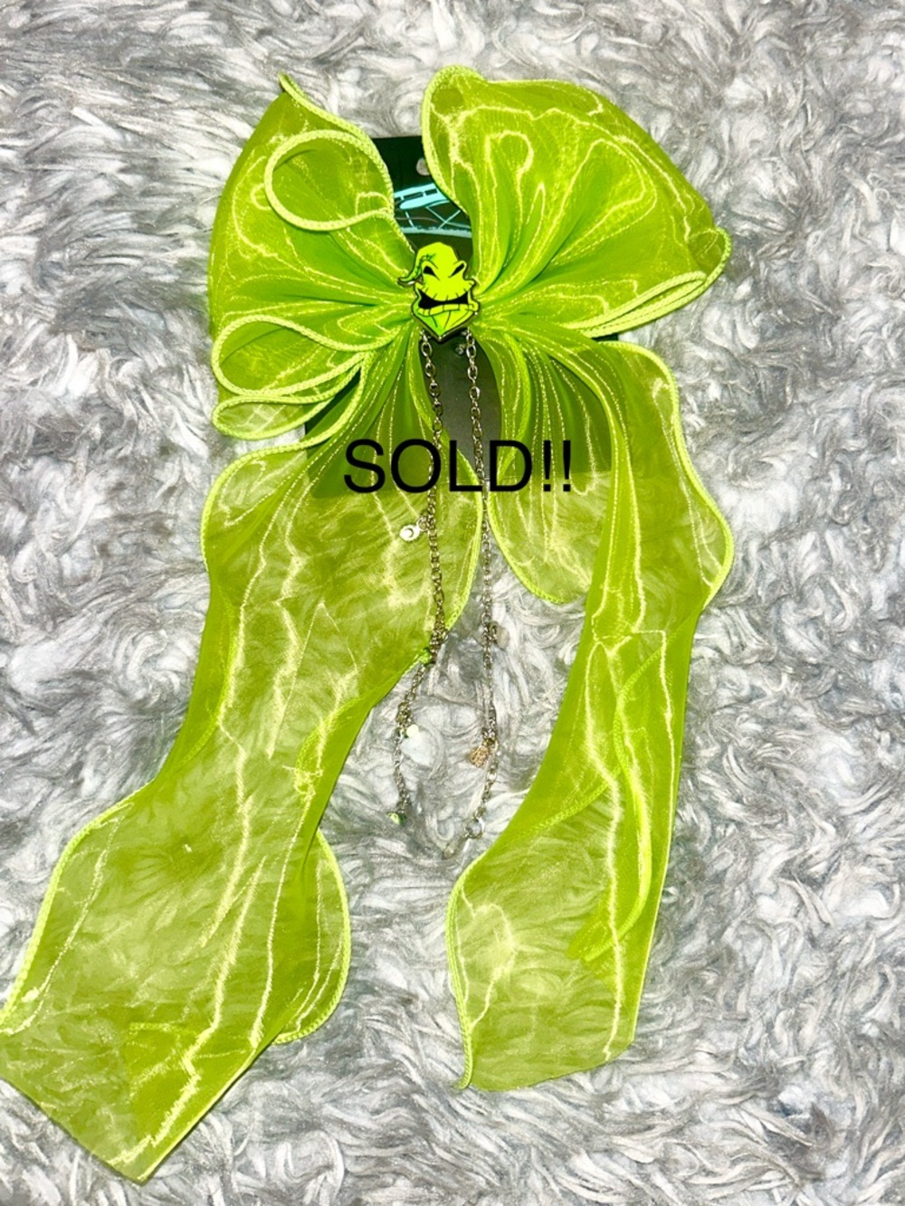 **SOLD**Disney Nightmare Before Christmas Neon Green Oogie Boogie Bow Hair Clip
